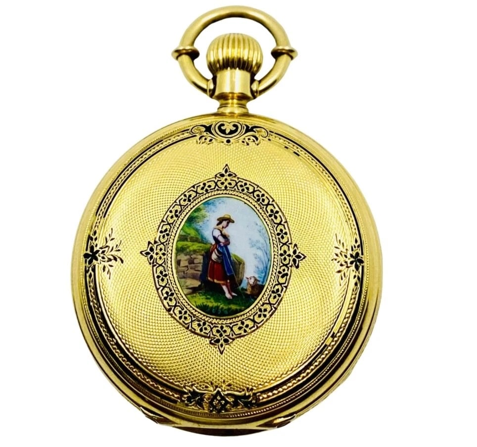 Breitling Laederich Antique Pocket Watch 18k Gold Enamel - 4