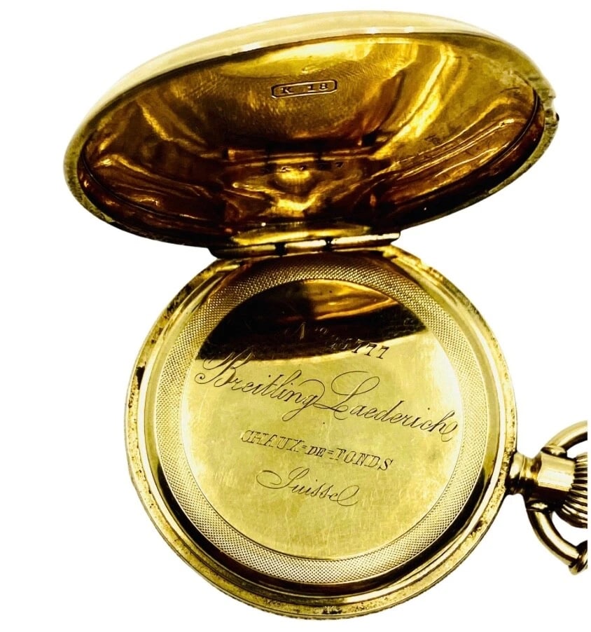Breitling Laederich Antique Pocket Watch 18k Gold Enamel - 5