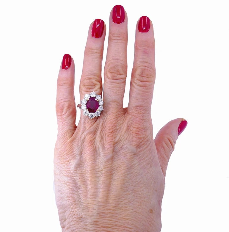 Vintage Burma Ruby Diamond Gold Cluster RING AGL Estate Jewelry - 10
