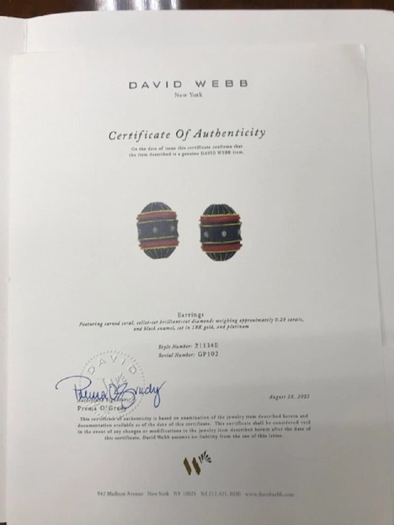 Vintage David Webb Earrings Enamel Gold Diamond with cerificate of authenticity - 2