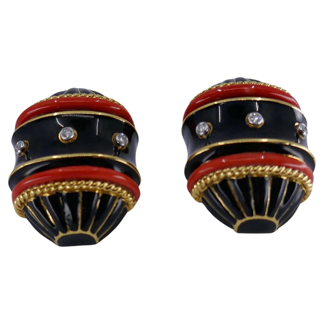 Vintage David Webb Earrings Enamel Gold Diamond with cerificate of authenticity - 4