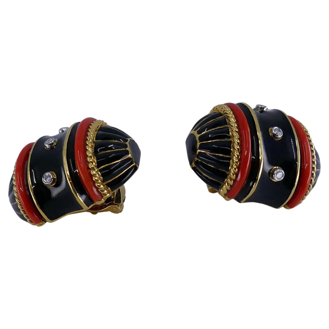 Vintage David Webb Earrings Enamel Gold Diamond with cerificate of authenticity - 5