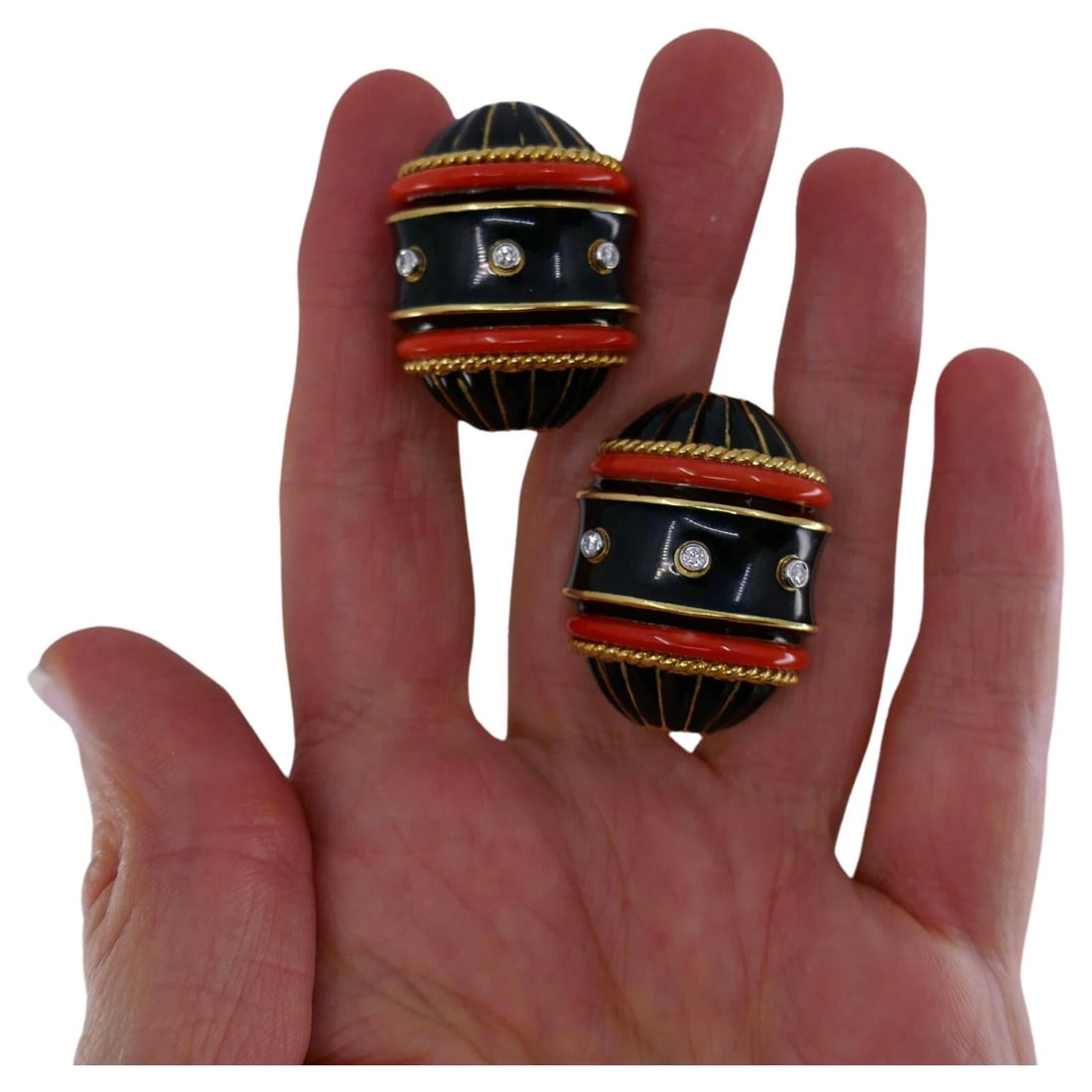 Vintage David Webb Earrings Enamel Gold Diamond with cerificate of authenticity - 9