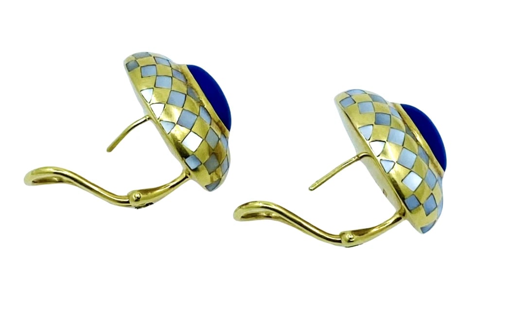 Angela Cummings Earrings Inlaid 18k Gold Lapis Pearl - 4