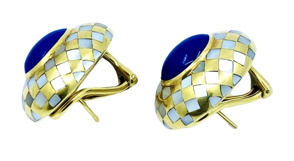 Angela Cummings Earrings Inlaid 18k Gold Lapis Pearl - 5