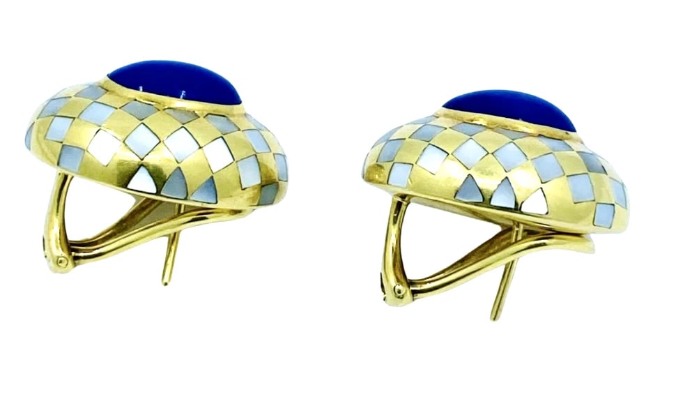 Angela Cummings Earrings Inlaid 18k Gold Lapis Pearl - 6