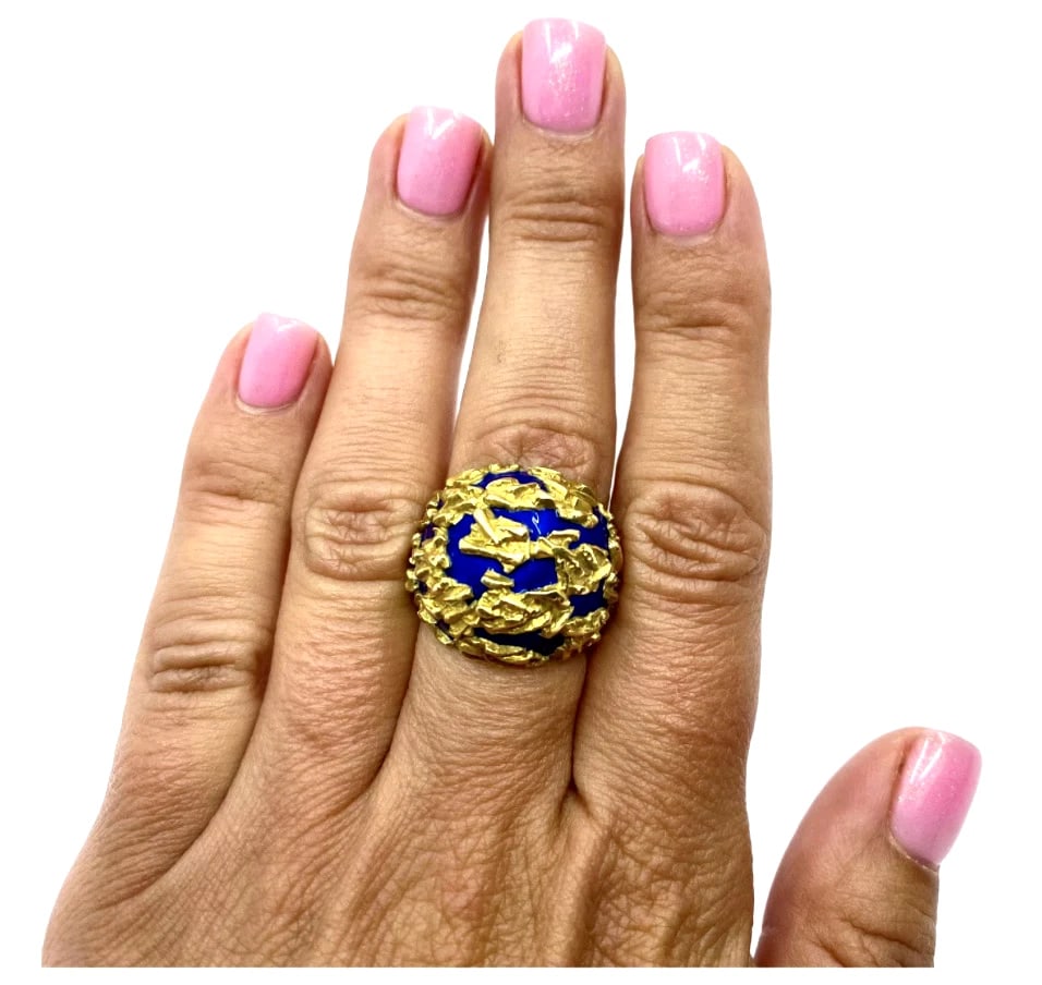 Gubelin Dome Gold Ring Blue Enamel 18k - 2