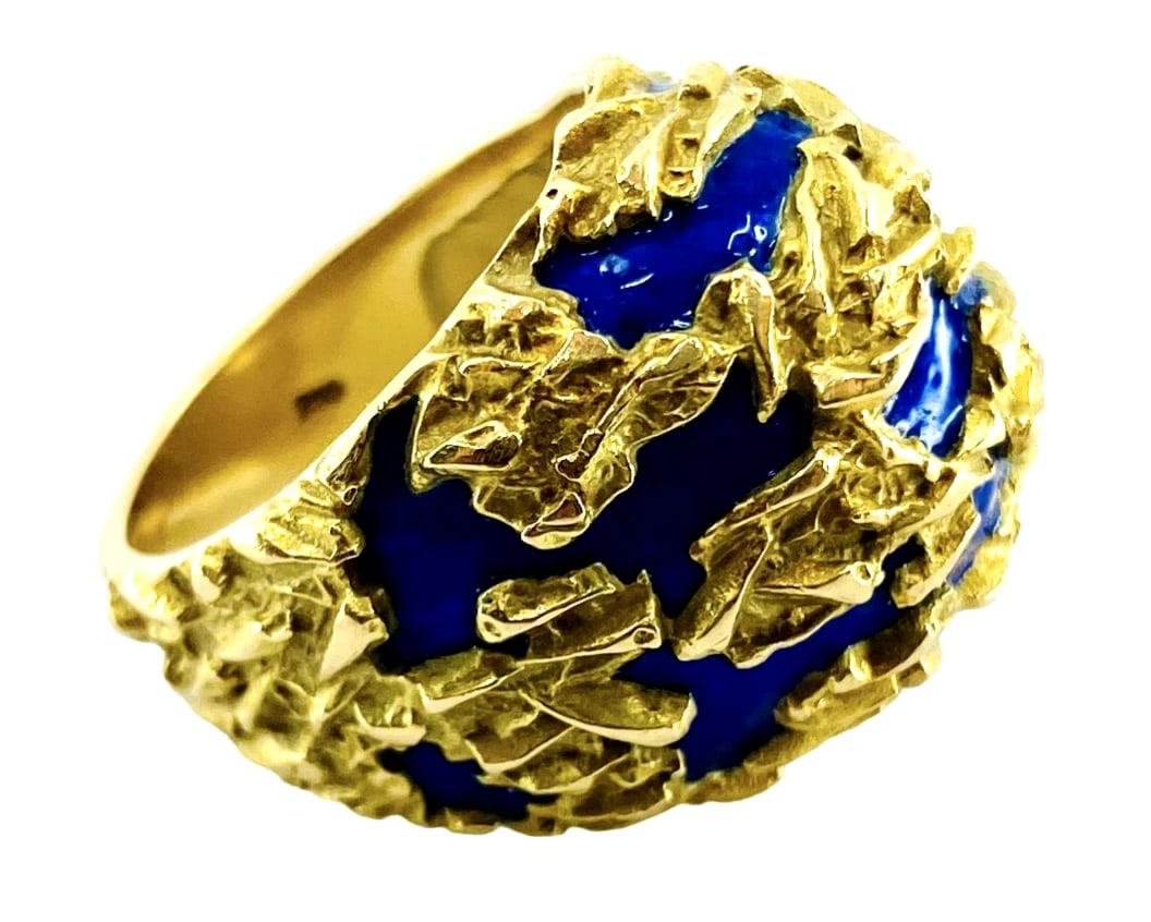 Gubelin Dome Gold Ring Blue Enamel 18k - 4