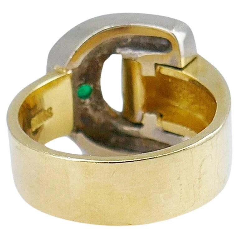 Gubelin Retro Gold RING Buckle Design 18k Emerald Estate Jewelry - 9