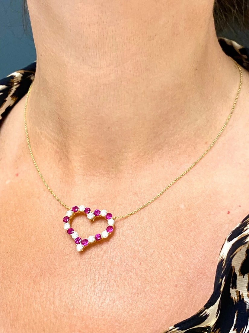 Tiffany & Co. Heart Pendant 18k Gold Diamond Ruby - 2