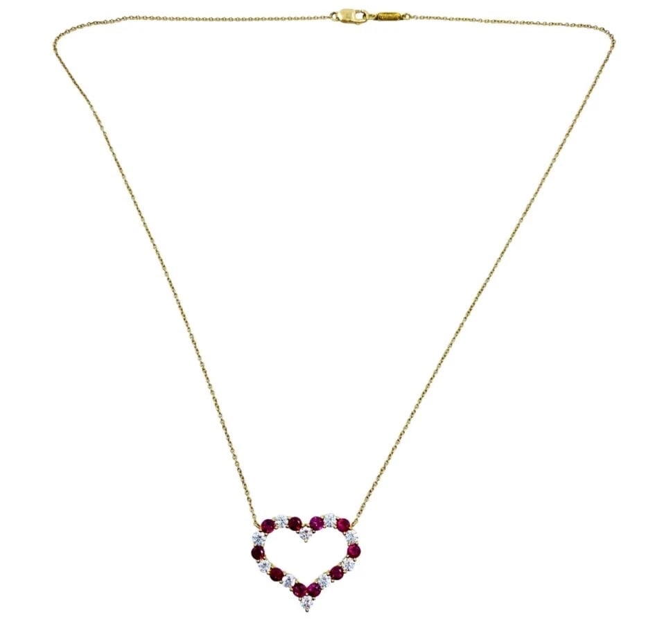 Tiffany & Co. Heart Pendant 18k Gold Diamond Ruby - 3