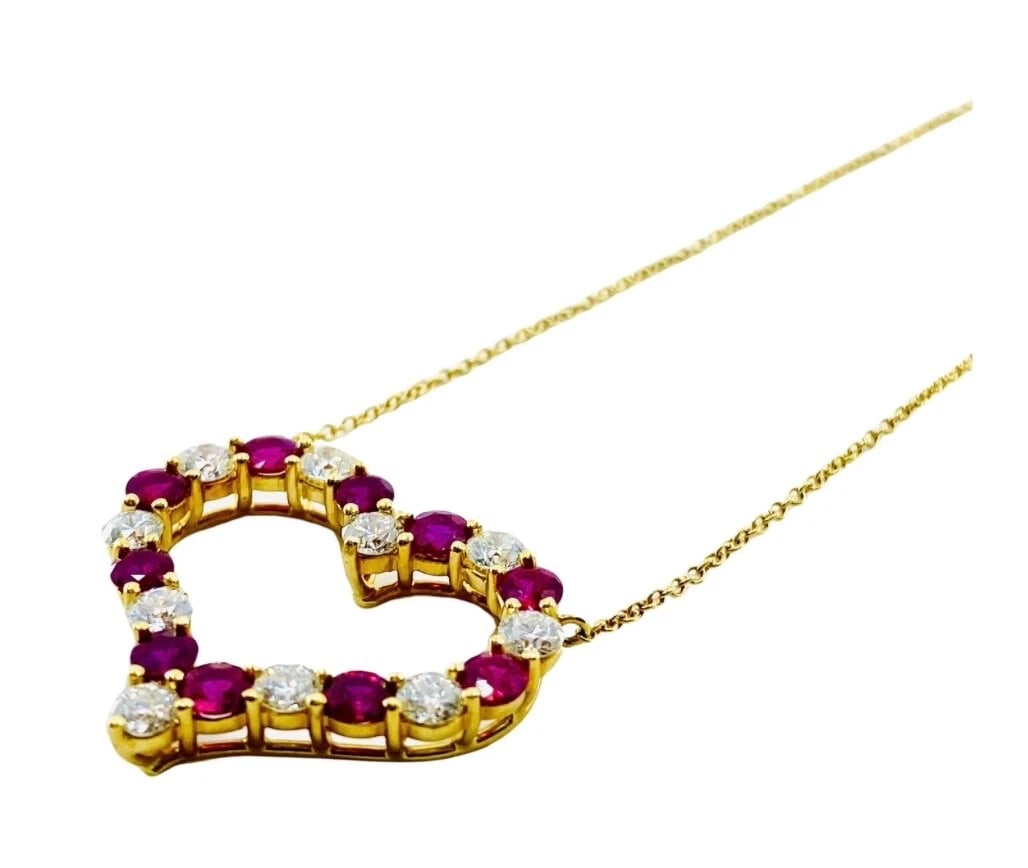 Tiffany & Co. Heart Pendant 18k Gold Diamond Ruby - 4