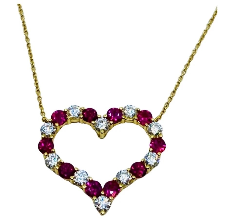 Tiffany & Co. Heart Pendant 18k Gold Diamond Ruby - 8
