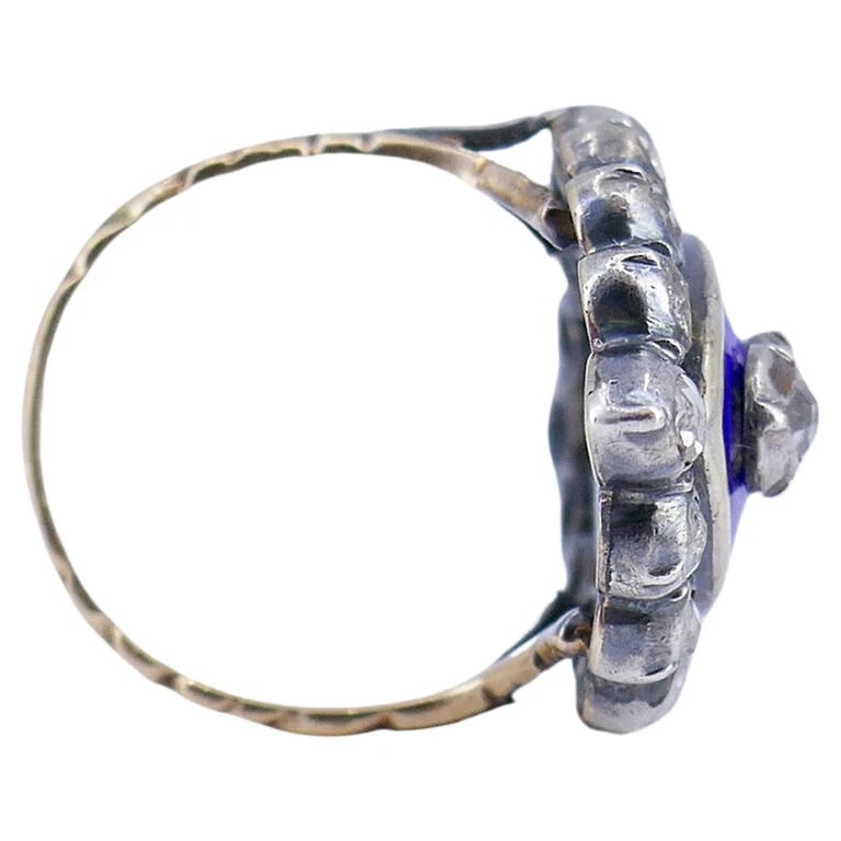 Victorian RING Silver 18k Gold Enamel Diamond Antique Estate Jewelry - 6