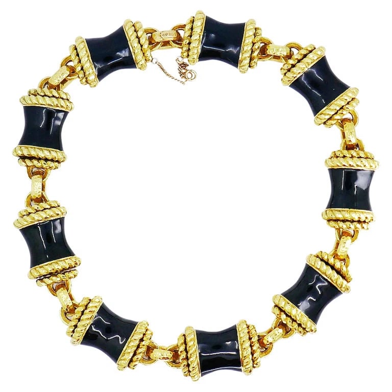 David WEBB NECKLACE Gold Black Enamel Diamond Coral Stud 18k Estate Jewelry - 2