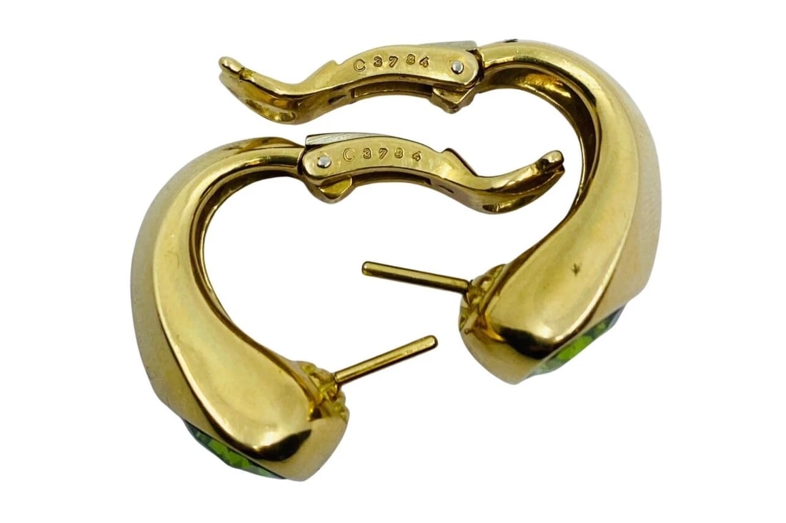 Marina B Vintage Earrings 18k Gold Green Peridot - 5