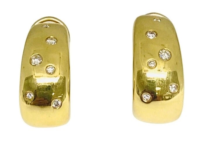 Marlene Stowe Diamond Earrings: Title: Marlene Stowe Diamond Earrings Description: Fine ewelry, Arts & Antiques Product details: DESNER: Marlene Stowe CRCA: 1980’s MATERALS: 18k Yellow old EMSTONE: 0.75 cts round brilliant cut