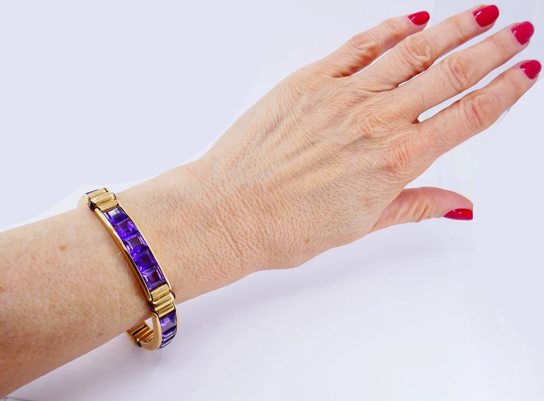 Vintage Bulgari BRACELET 18k Yellow Gold Amethyst Bvlgari Estate Jewelry - 8