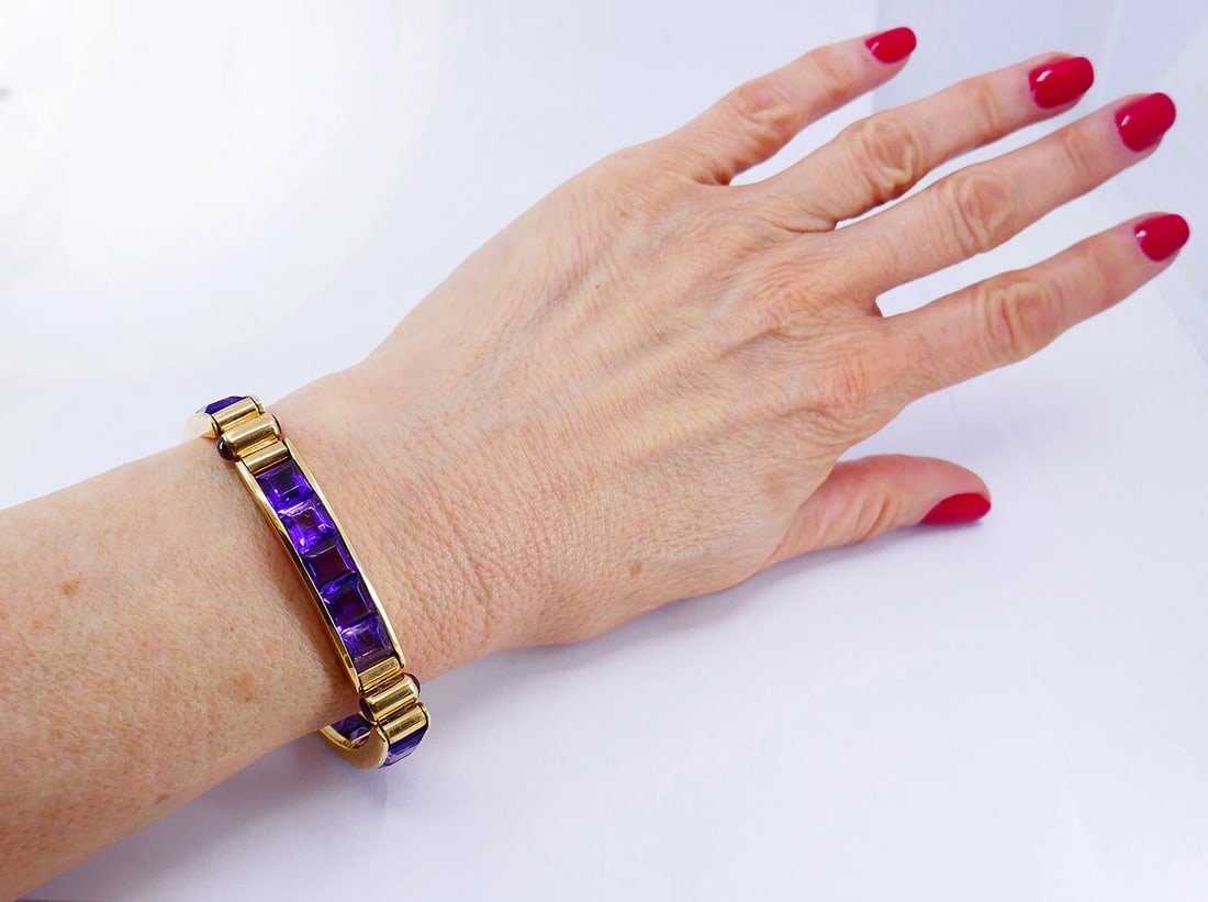 Vintage Bulgari BRACELET 18k Yellow Gold Amethyst Bvlgari Estate Jewelry - 9