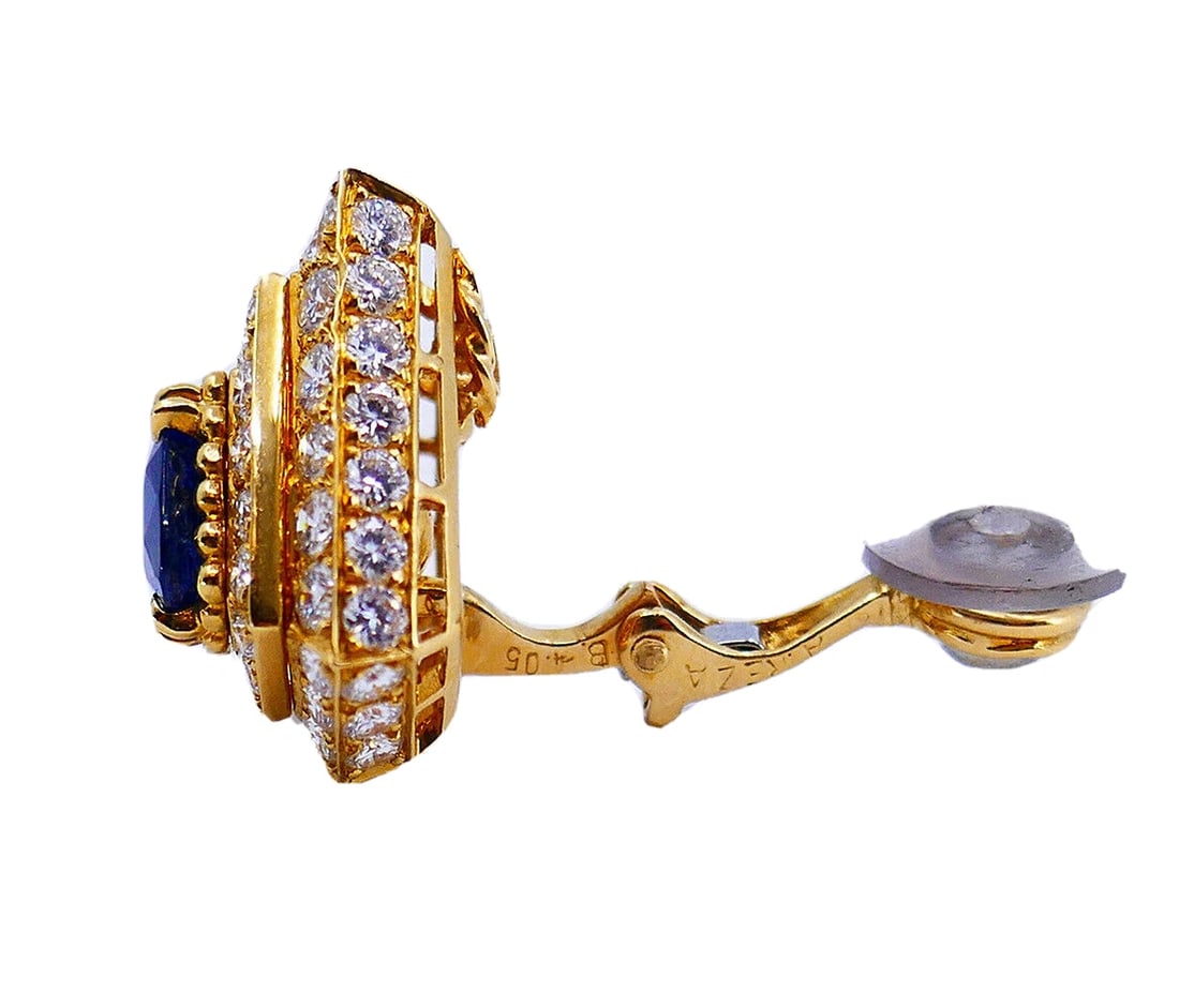 Areza Vintage French EARRINGS 18k Gold Sapphire Diamond Estate Jewelry - 6