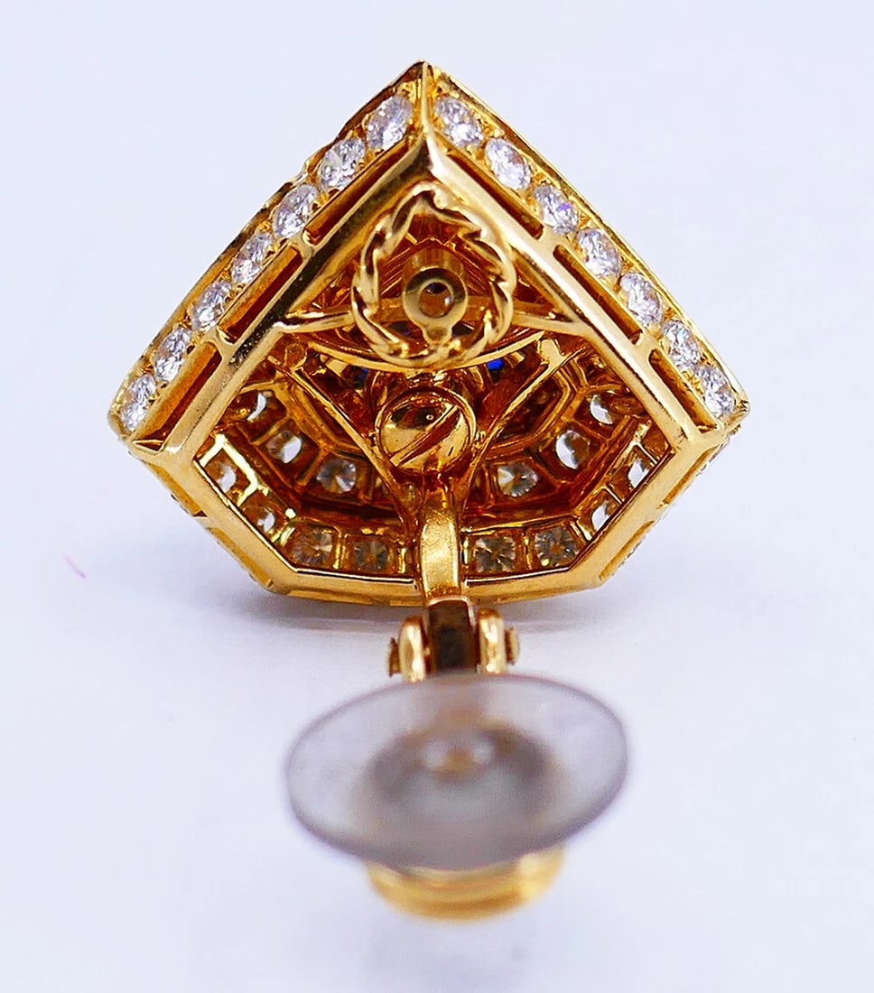 Areza Vintage French EARRINGS 18k Gold Sapphire Diamond Estate Jewelry - 8