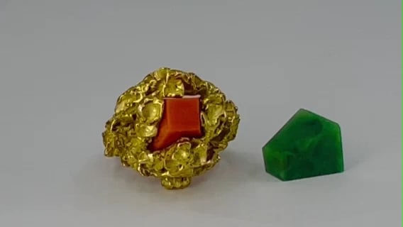 Mid-Century Chaumet RING 18k Gold Coral Jade French Modernist Jewelry - 2