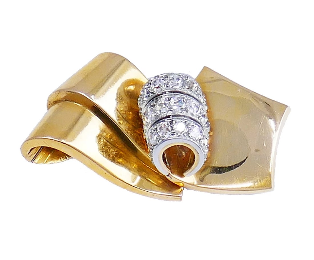 Chaumet Retro BROOCH 18k Gold Diamond Pin Estate Jewelry (1 of 7)