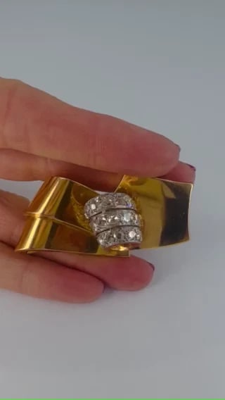 Chaumet Retro BROOCH 18k Gold Diamond Pin Estate Jewelry - 2