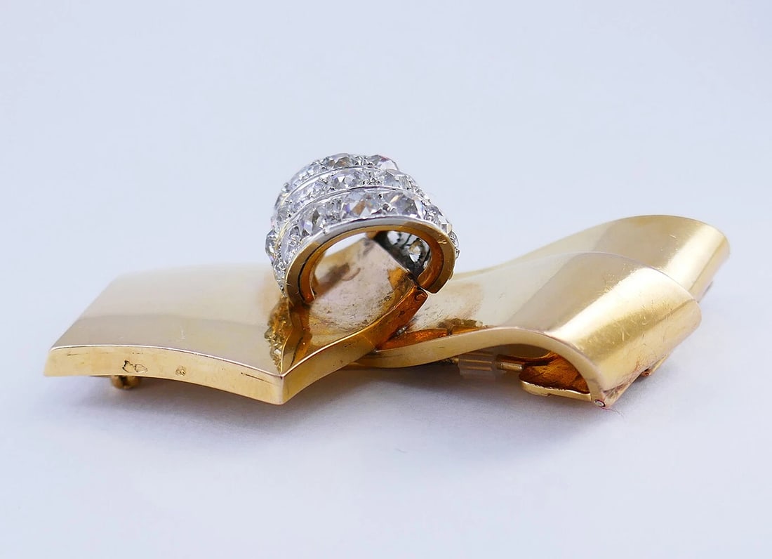 Chaumet Retro BROOCH 18k Gold Diamond Pin Estate Jewelry - 5