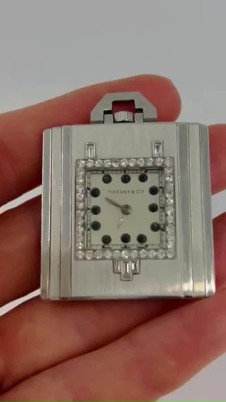 Vintage Tiffany & Co. POCKET WATCH PENDANT Platinum Diamond Estate Jewelry - 2