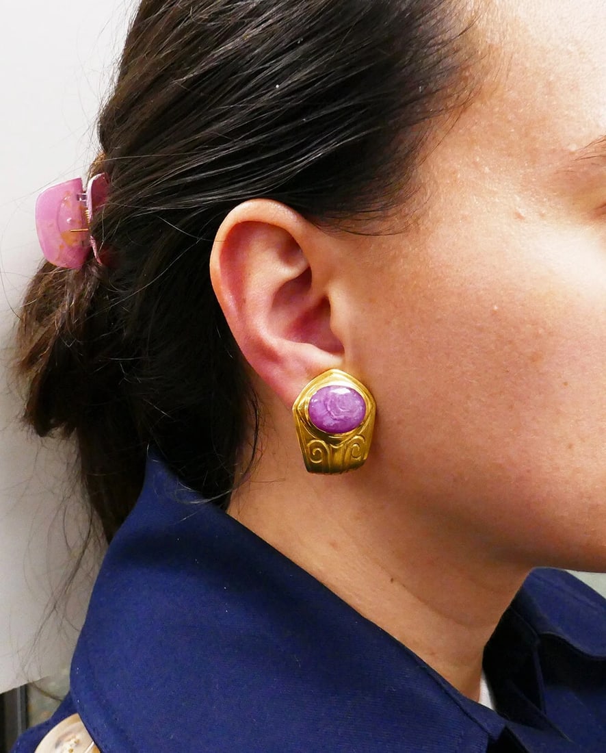 Vintage De Vroomen EARRNGS 18k Gold Clip-on Estate Jewelry - 3