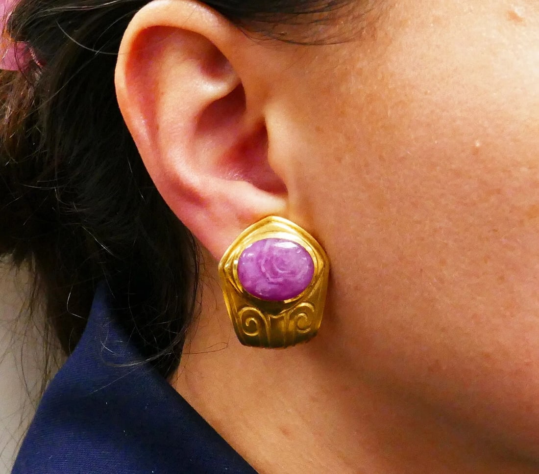 Vintage De Vroomen EARRNGS 18k Gold Clip-on Estate Jewelry - 4