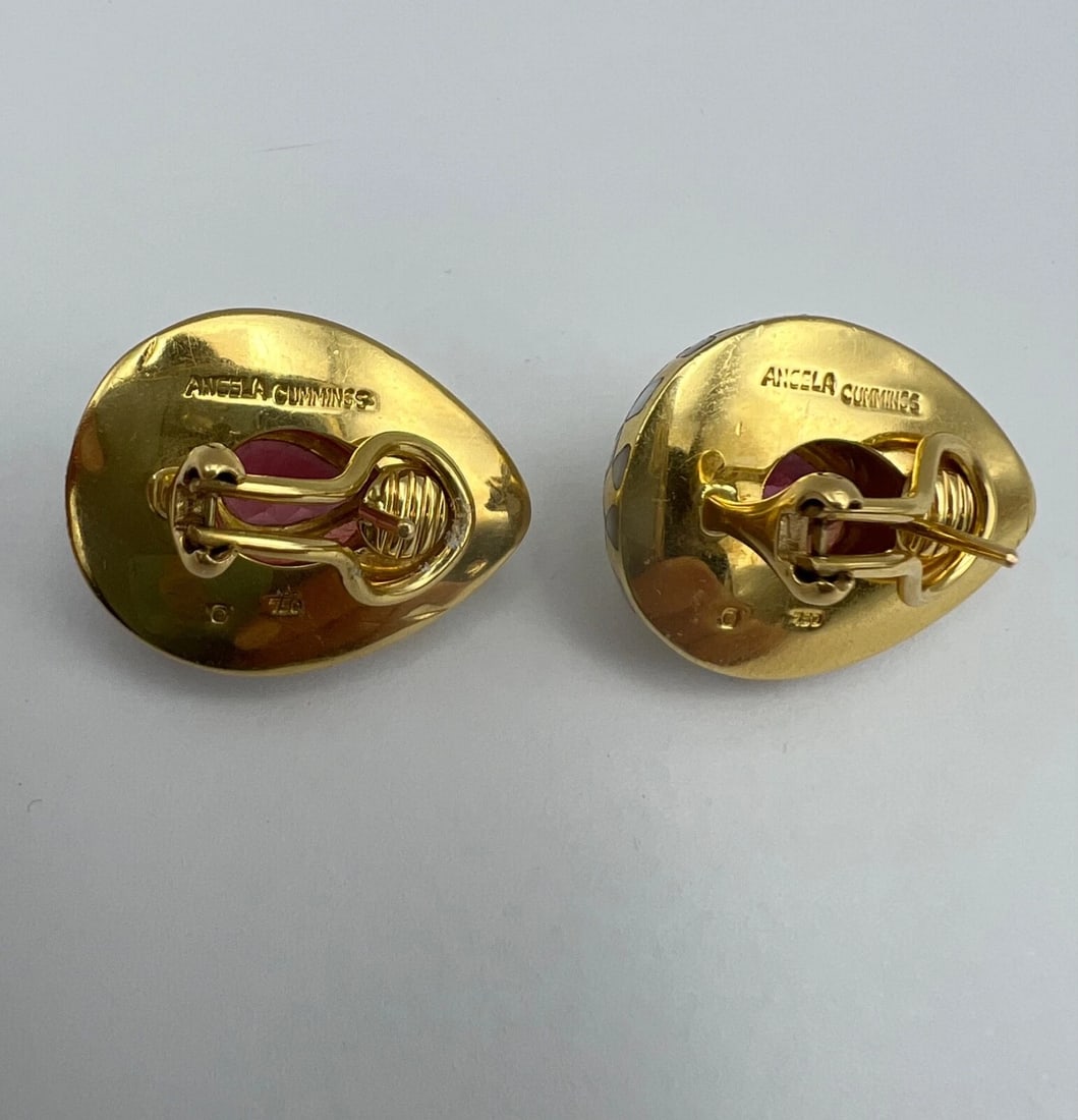 Vintage Angela Cummings Inlayed Pearl, Pink Tourmaline & 18k Gold Earrings - 6