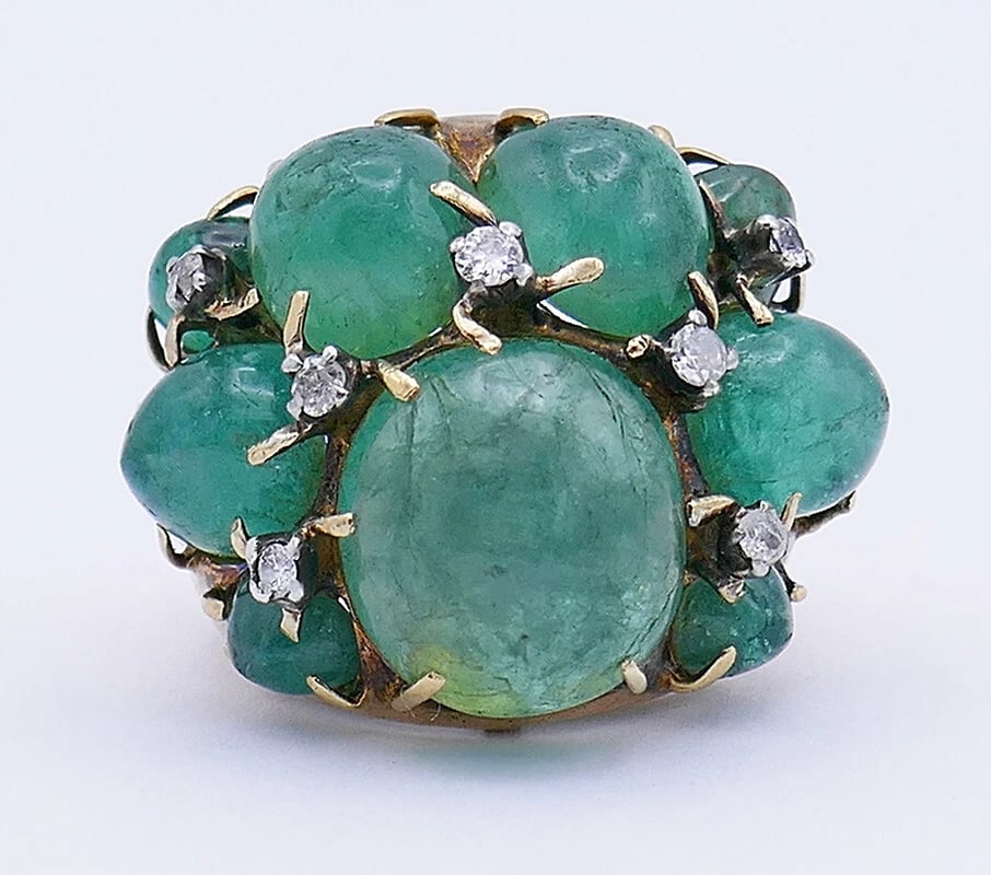 Vintage RING 14k Gold Emerald Cocktail Estate Jewelry - 4