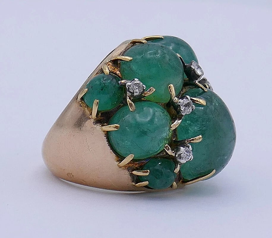 Vintage RING 14k Gold Emerald Cocktail Estate Jewelry - 5