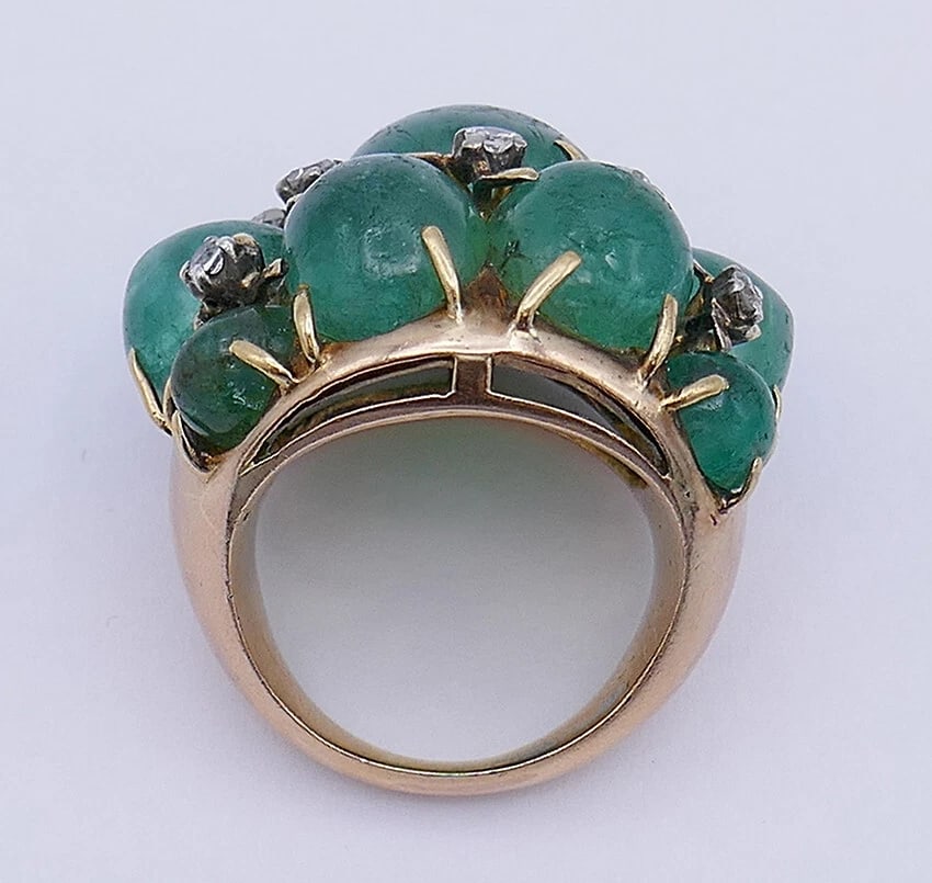Vintage RING 14k Gold Emerald Cocktail Estate Jewelry - 7
