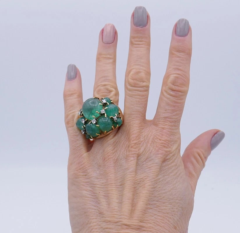 Vintage RING 14k Gold Emerald Cocktail Estate Jewelry - 8
