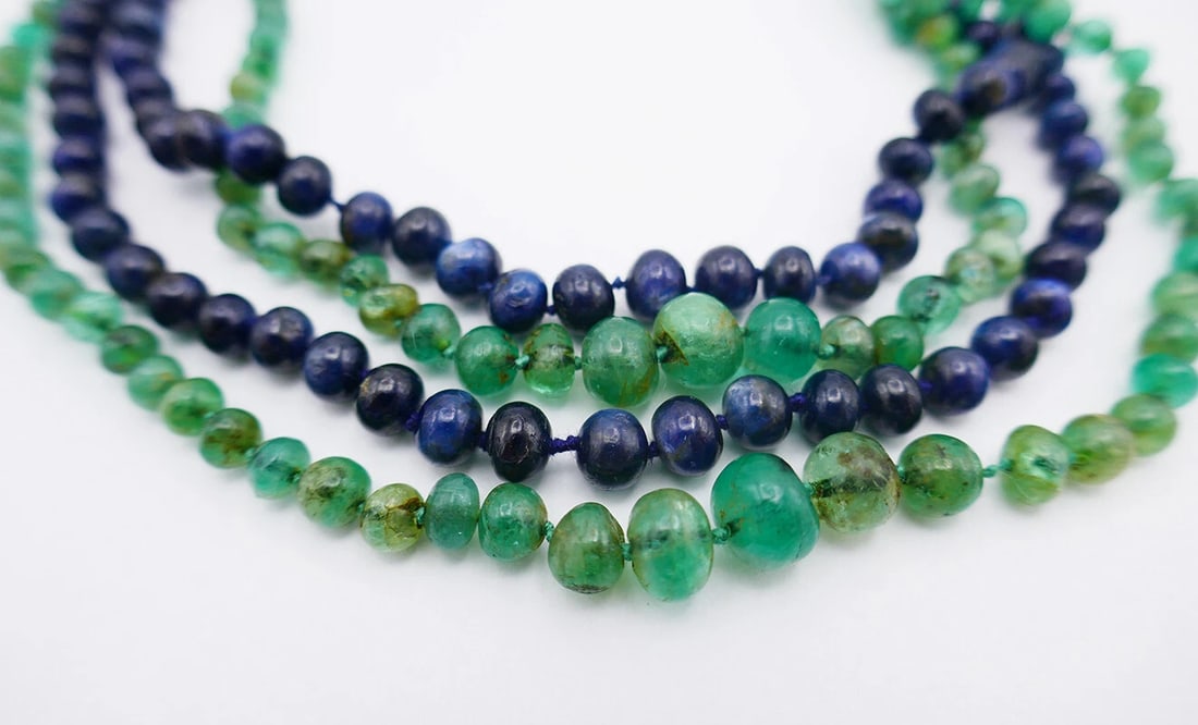 Art Deco NECKLACE Emerald Sapphire Bead with Diamond Opal Platinum Clasp - 5