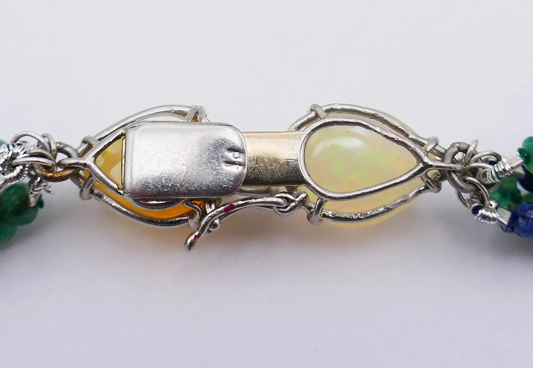 Art Deco NECKLACE Emerald Sapphire Bead with Diamond Opal Platinum Clasp - 9