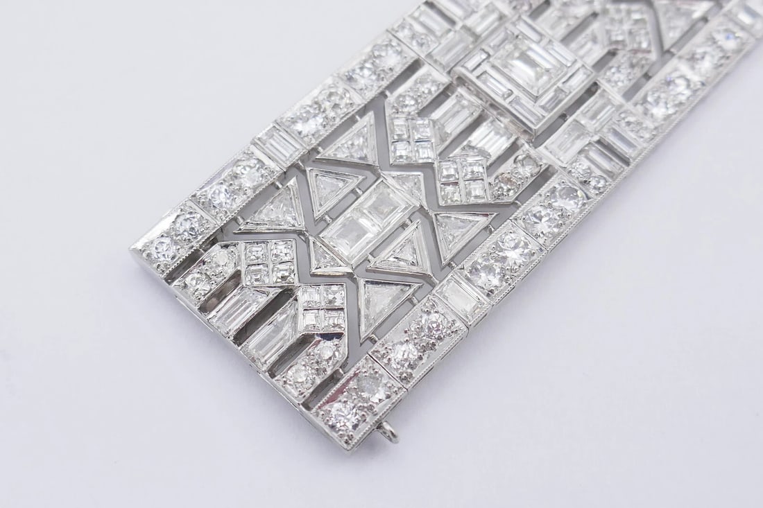 Wide Vintage Diamond Platinum BRACELET Art Deco Revival Estate Jewelry - 10