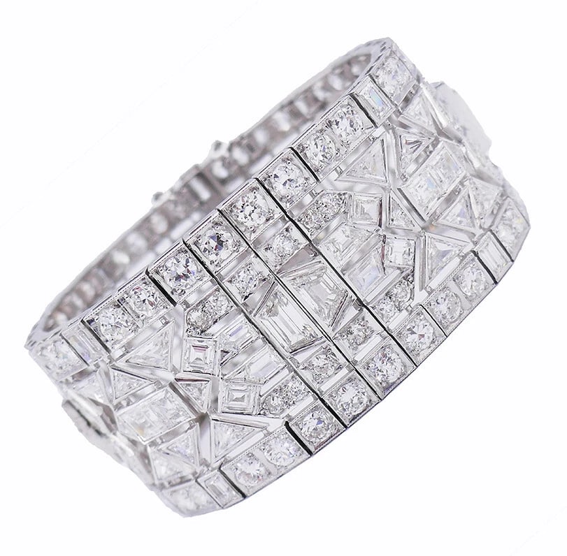 Wide Vintage Diamond Platinum BRACELET Art Deco Revival Estate Jewelry: Title: Wide Vintage Diamond Platinum BRACELET Art Deco Revival Estate Jewelry Description: AArt Deco Revival Diamond Platinum Bracelet An exquisite wide vintage diamond platinum bracelet in Art Deco