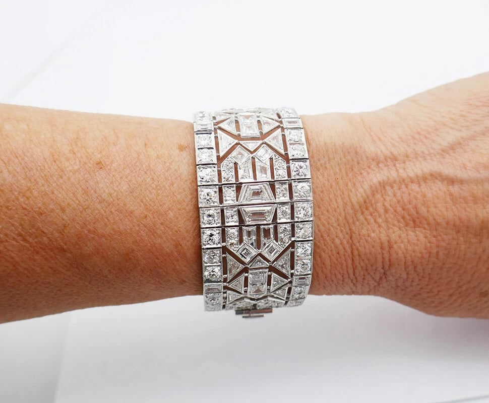 Wide Vintage Diamond Platinum BRACELET Art Deco Revival Estate Jewelry - 3