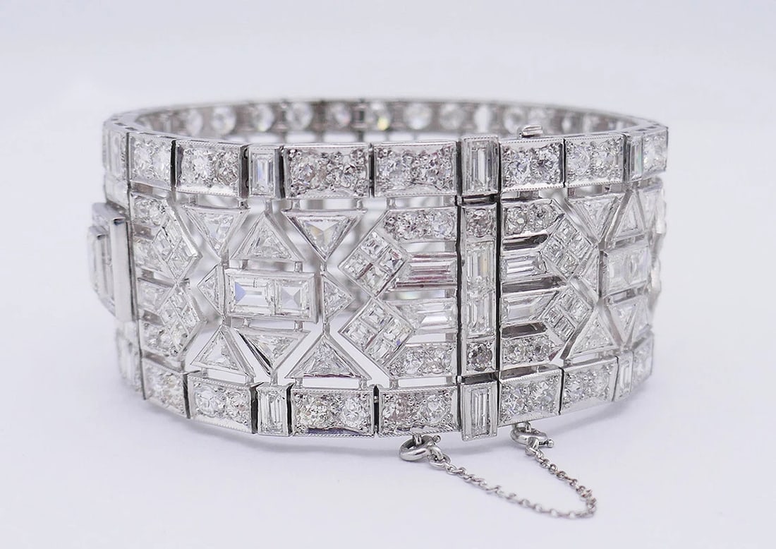 Wide Vintage Diamond Platinum BRACELET Art Deco Revival Estate Jewelry - 5