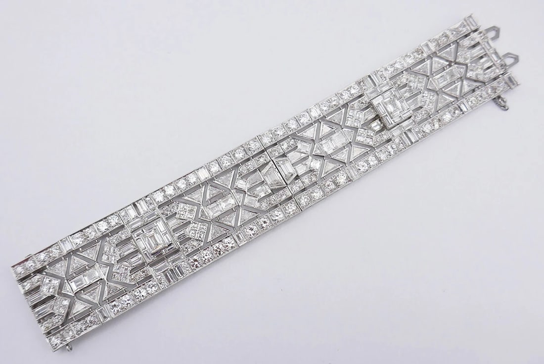 Wide Vintage Diamond Platinum BRACELET Art Deco Revival Estate Jewelry - 6