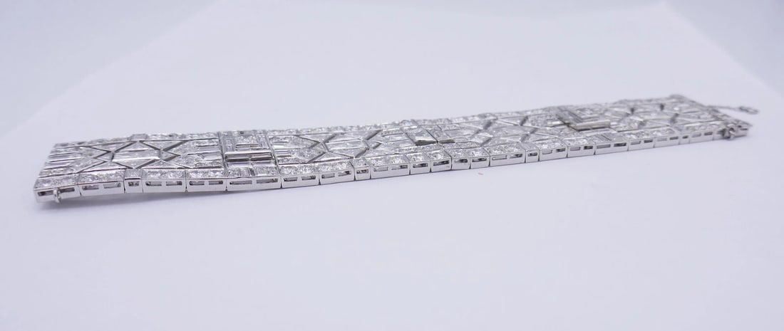 Wide Vintage Diamond Platinum BRACELET Art Deco Revival Estate Jewelry - 8