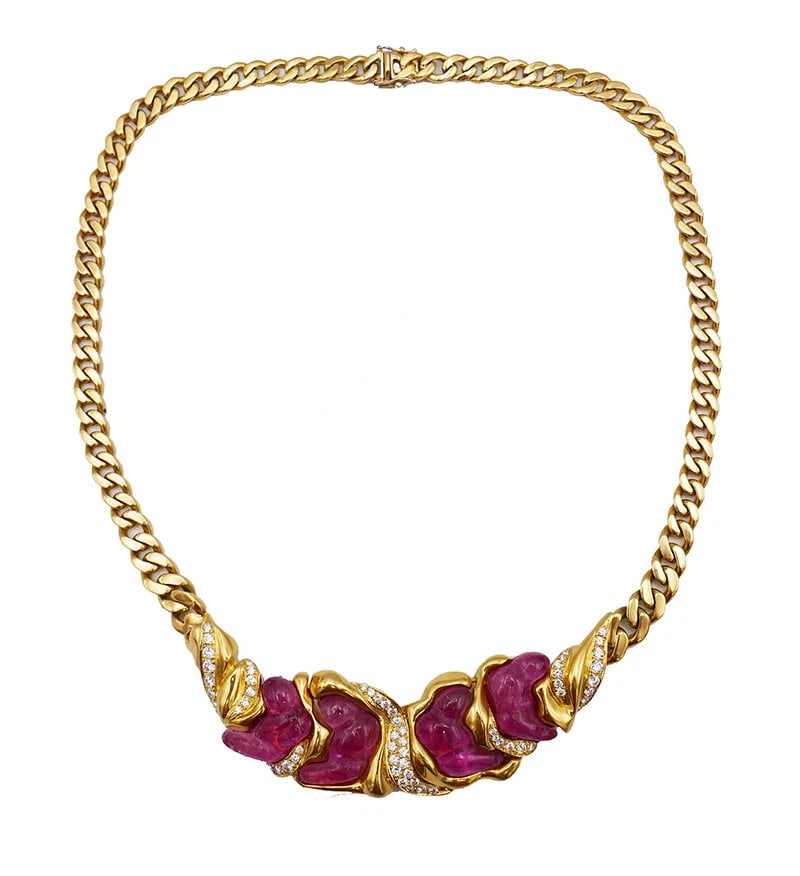 Vintage NECKLACE by Ansuini Italy 18k Gold Ruby Diamond Estate Jewelry (1 of 7)