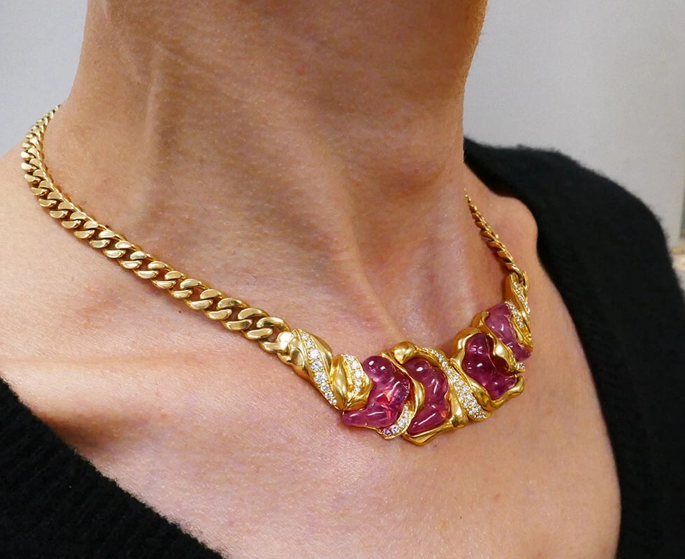 Vintage NECKLACE by Ansuini Italy 18k Gold Ruby Diamond Estate Jewelry - 2
