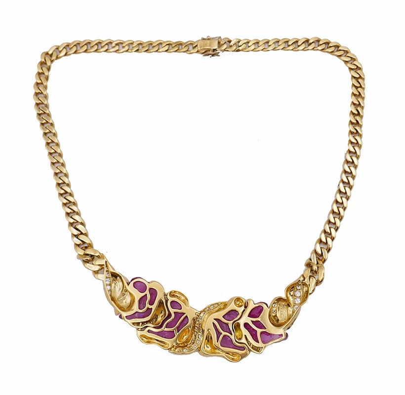 Vintage NECKLACE by Ansuini Italy 18k Gold Ruby Diamond Estate Jewelry - 6