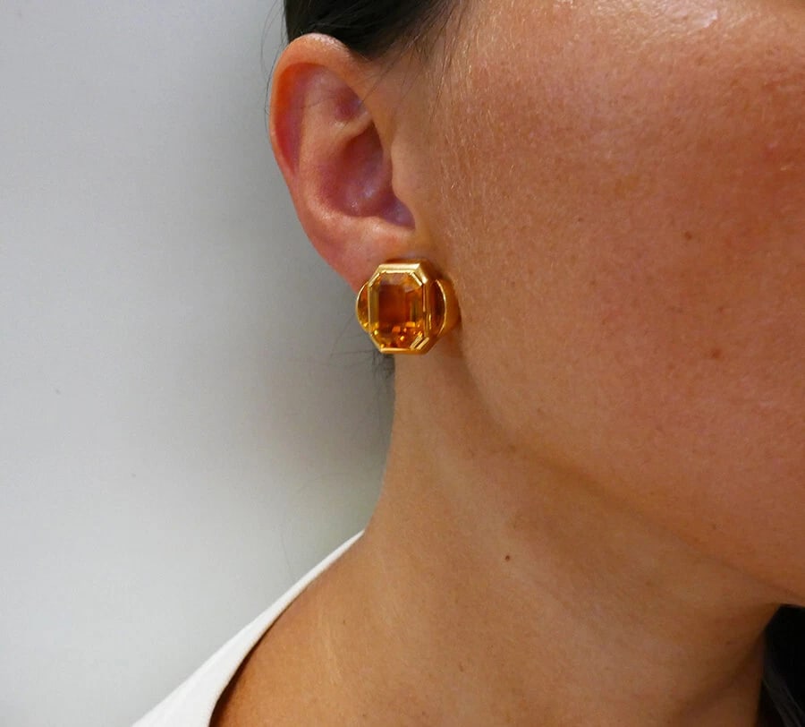 Vintage French 18k Gold EARRINGS Citrine Estate Jewelry - 4