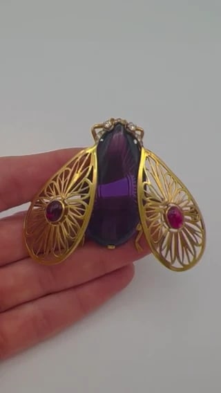 French Art Nouveau Bee PIN BROOCH Clip 18k Gold Insect Estate Jewelry - 2